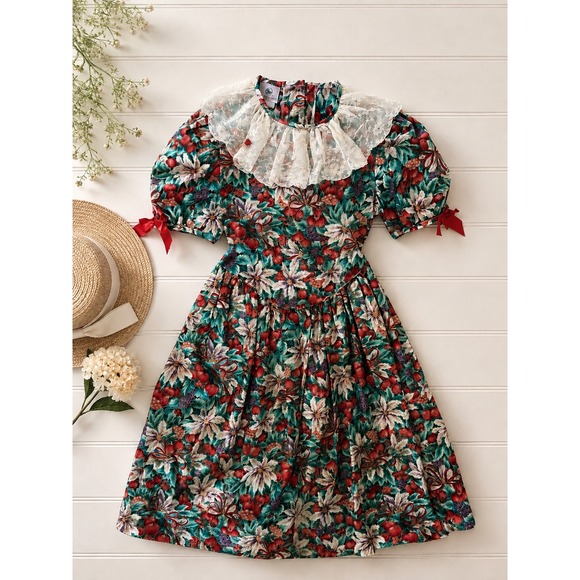 Carrousel Other - Vintage Carrousel Girls Size 10 Christmas Dress Made USA Lace Collar Cottagecore